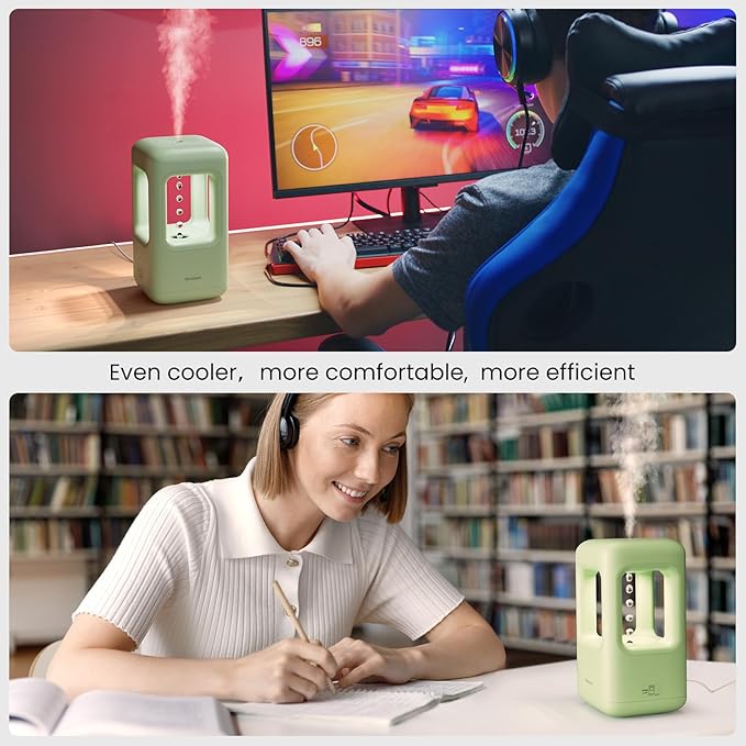 Green Mini Humidifiers for Bedroom & Plants - Small Desktop Humidifier, Portable Cool Mist for Nightstand, Desk, Indoor Plants - Quiet Personal Humidifier (0.6L, Auto Shut-Off) - Image 6