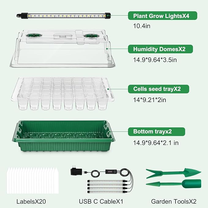 Seed Starter Tray with Timed Grow Light, 2 Pack 80 Cells Plant Starter Tray Seedling Starter Kit with Humidity Domes Base Indoor Mini Greenhouse Plant Germination Trays for Seeds Growing Starting - Image 2