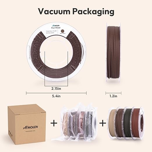 AMOLEN Wood PLA Filament Bundle 3D Printer Filament Wood Sets,Dark Walnut/White Oak/Cherrywood/Green Sandalwood Natural Color 3D Printing Filament PLA Filament 1.75mm, 200g*4 Spools - Image 6