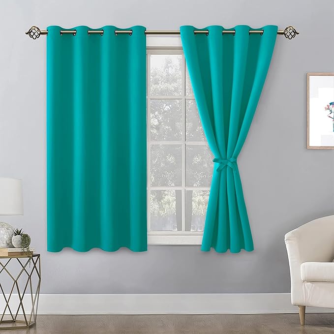 Hiasan Blackout Curtains for Bedroom, 52 x 54 Inches Long - Thermal Insulated & Energy Saving Window Curtains for Living Room, 2 Drape Panels Sewn with Tiebacks, Peacock Teal - Image 2