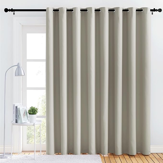 NICETOWN Bedroom Blackout Curtain Panel - (120 inches by 102 inch, Natural, 1 PC) Energy Saving Thermal Insulated Grommet Blackout Drapery for Patio, Room Divider Curtain by NICETOWN