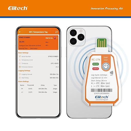 Elitech 100 Pack 120 Days NFC Temperature Data Logger Single-Use Cold Chain Monitor (CCM) in-Transit Trip Disposable Temperature Recorder, Temperature Monitoring with PDF Report -22～158℉ RC-17N - Image 2