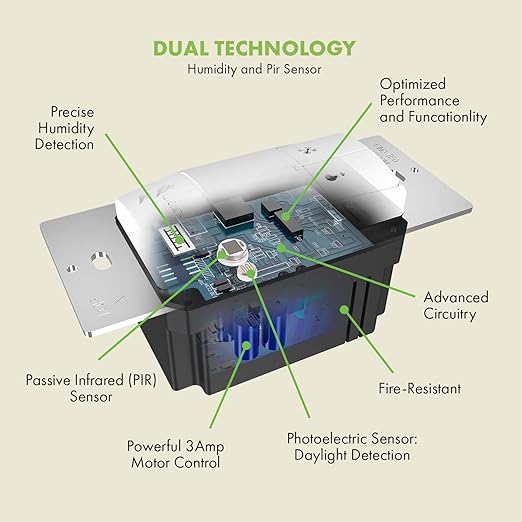 TOPGREENER Dual Tech Humidity Sensor Switch, Infrared PIR Motion & Air Moisture Detection, Bathroom Fan & Light Control, Adjustable Timing, Neutral Wire Required, UL Listed, TDHOS5-2PCS, White 2 Pack - Image 3