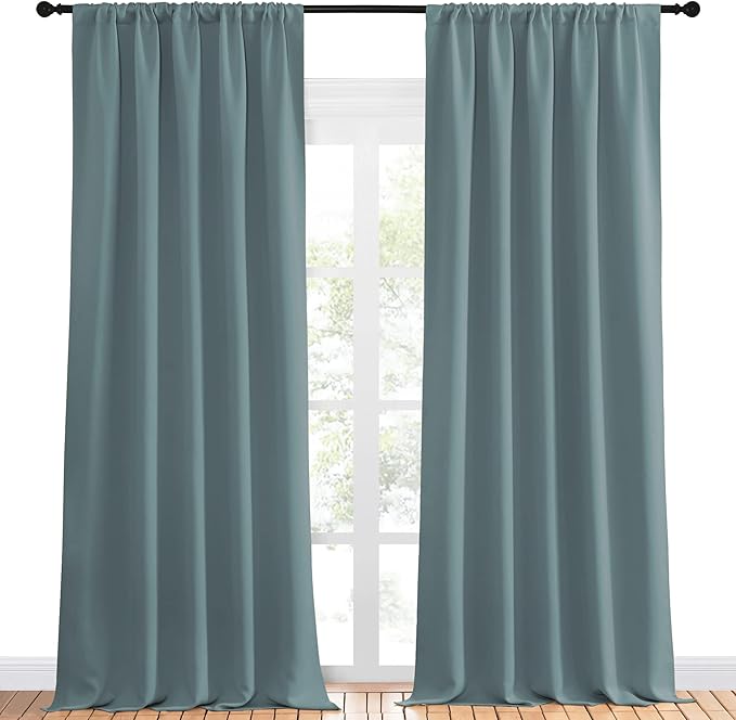 NICETOWN Greyish Blue Blackout Curtains Panels for Window, Thermal Insulated Rod Pocket Blackout Drapes/Draperies for Living Room (2 Panels, W52 x L95 inches) - Image 2
