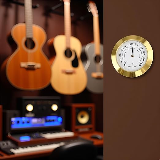 Gold Upgraded Hygrometer Humidity Meter Mini 38mm Round Glass Analog Hygrometer Suitable for Humidors Guitar Violin Thermometer for with Probe - Image 4