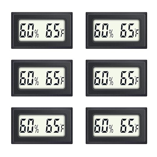 6 Pack Mini Indoor Temperature Humidity Meter Gauge Thermometer Hygrometer LCD Display Fahrenheit (℉) for Humidors Greenhouse Garden Cellar Jars Closet by Maiweitong