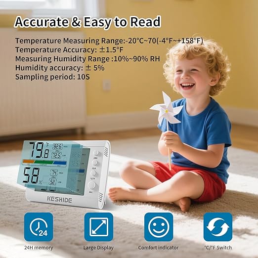Hygrometer Thermometer Gauge Mini Digital, Monitor Indoor Outdoor Humidity Meter Temperature for Humidifiers Dehumidifiers Greenhouse Reptile Humidor White - Image 4