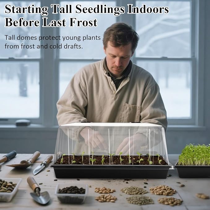 1020 Trays with Tall 7.3'' Dome, 10-Pack Extra Large Seed Starter Tray with Humidity Domes, Heavy Duty 1020 Seed Trays and Flats with Lid, Seed Germination Mini Greenhouse No Hole for Balcony Garden - Image 3