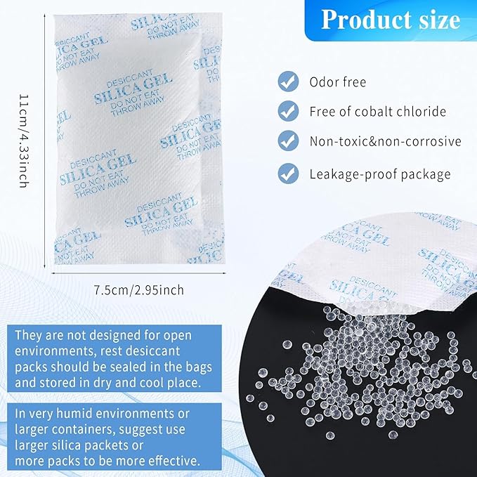 Silica Gel Packets - 35 Packs of 50 Grams, Food Safe Moisture Absorbers, Reusable Desiccant for Storage, Closet, Shoe Cabinet & More - Image 3