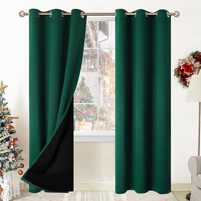 BGment Thermal Insulated 100% Blackout Curtains for Bedroom with Black Liner, Double Layer Full Room Darkening Noise Reducing Grommet Curtain (42 x 84 Inch, Emerald, 2 Panels) by BGment