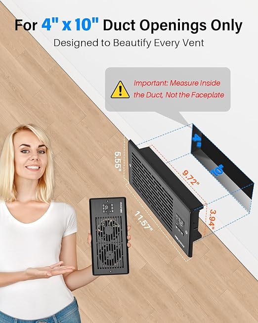 Hisummer Window Register Booster Fan Fit 4" x 10" Air Vent Duct Openings, Quiet AC Vent Fan Booster with 10 Speeds Remote Control & Thermostat Household Ventilation Fans for Room Cooling (Upgrade) - Image 2