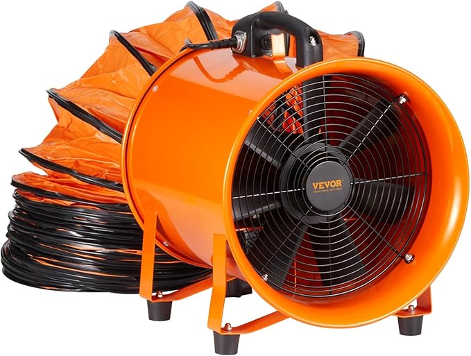 VEVOR Air Mover Blower Fan 8 Inch, 1070CFM 195W with 16.4ft Flexible Duct, Industrial Portable Ventilator Blower/Exhaust, Orange - Image 9