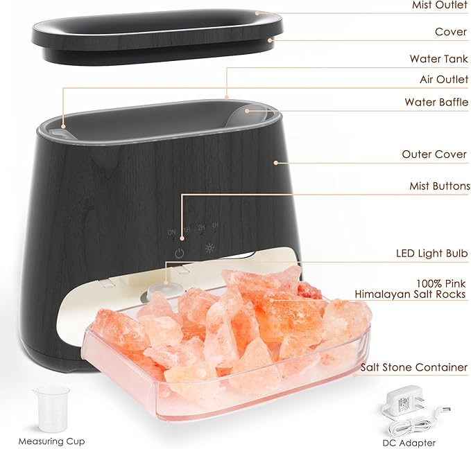 SALKING 2-in-1 Himalayan Salt Lamp & Ultrasonic Essential Oil Diffuser, Aromatherapy Diffuser Cool Mist Humidifier, Salt Therapy Lamp, Ambient Glow, 150ml (Black Wooden Grain) - Image 7