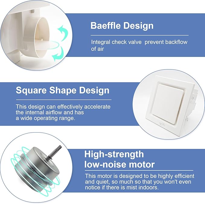 Bathroom Fan Ceiling Mount Exhaust Ventilation,141 CFM 0.7 Sones,4 Inches Duct,White,Very Quiet Ventilation and Exhaust Fan - Image 5