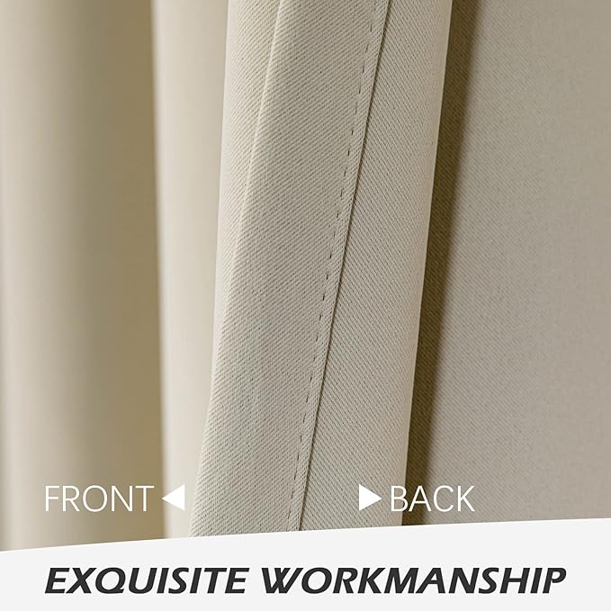 MYSKY HOME Beige Bedroom Blackout Curtains, 42 x 63 Inch, Dark Grommet Living Room Curtains - Image 5