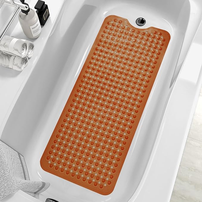 ZHICHENG Bath Tub and Shower Mats, Non-Slip 39 x 16 Inch Extra Long Bath Mat, Machine Washable Bathtub Mat with Drain Holes, Suction Cups for Bathroom (Colour Brown) by Unknown
