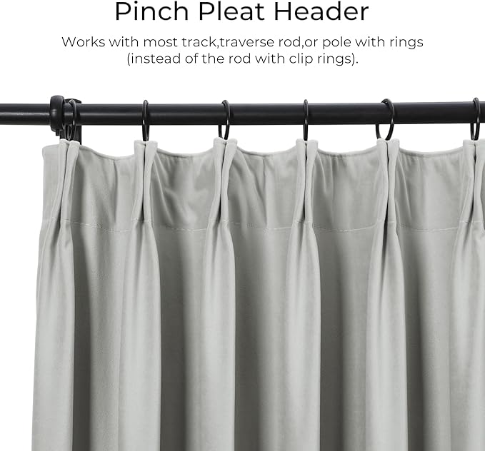 TWOPAGES Luxury Velvet Curtain Pinch Pleated Neutral Gray Curtain 108 inch Long Thermal Insulated Blackout Drapes for Bedroom Living Room Indoor Window (1 Panel,Neutral Gray,52Wx108L) - Image 2