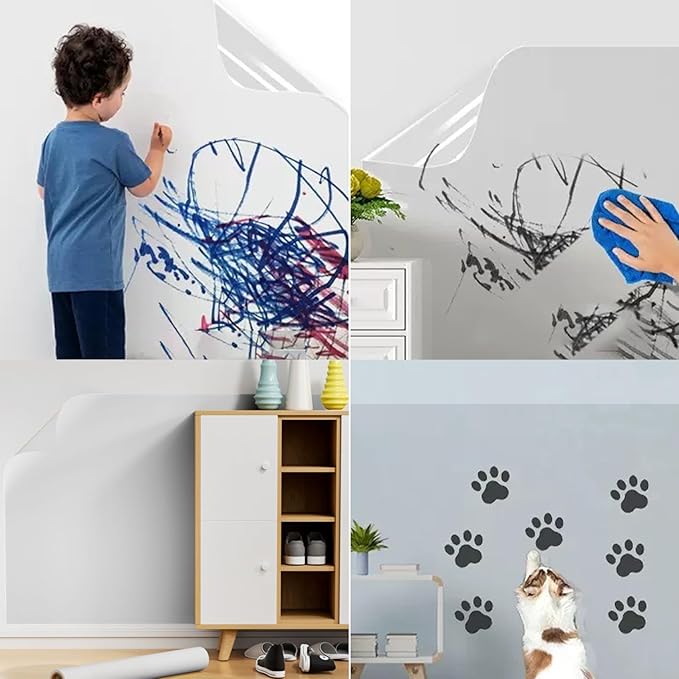 Wall Protector Clear Contact Paper Electrostatic Absorption Wall Protective Film Removable Transparent Plastic Static Cling Stickers for Kitchen and Office from Bin Chair Back Furniture Door Dog Cat - Image 6