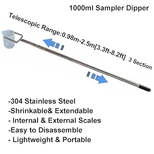 Extendable Water Sampler with Dipper System, Water Qualityd Sampler Device Telescopic for Environmental Monitoring and Qualityd Testing(1000ml,3.3-8.2f/1-2.5m) - Image 2