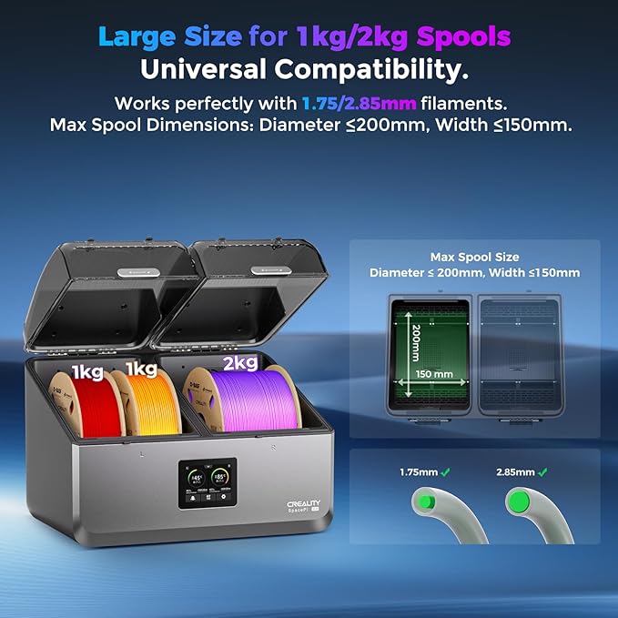 Creality Space Pi X4 Filament Dryer 4 Roll 3D Printer Dry Box with 110W PTC Heater 360° Rapid Heating LCD Touch Screen One-Key Operation PLA PETG ABS TPU Nylon Compatible - Image 4