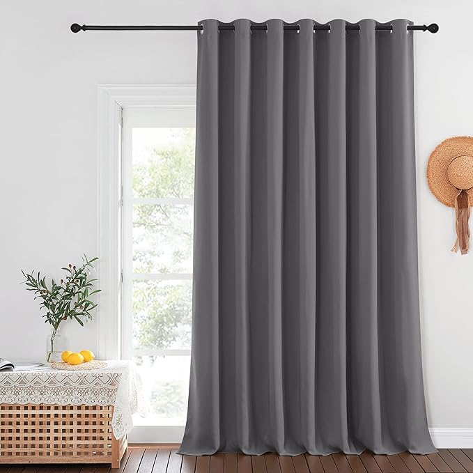 NICETOWN Blackout 102 inch Curtains for Sliding Glass Door, Grommet Thermal Insulated Room Darkening Window Treatment Sound Reducing Drapes for Room Divider, Gray, 1 Panel, W100 x L102 by NICETOWN