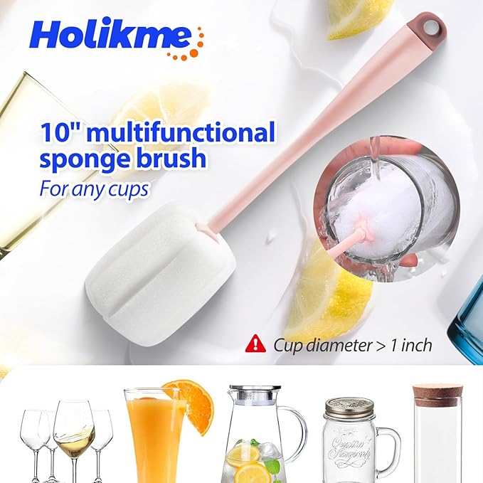 Holikme Bottle Brush Tube Cleaning Lab Set with Long Handle, Cup Cleaner for Washing Narrow Neck Beer Wine Decanter Pipes Lids Sinks Cap Covers, Pink - Image 4