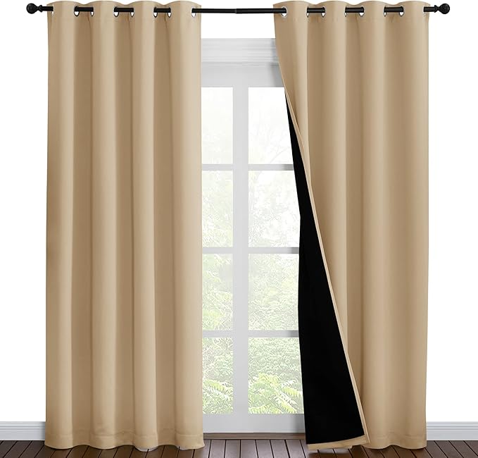 NICETOWN Living Room Completely Shaded Draperies, Privacy Protection & Noise Reducing Ring Top Drapes, Black Lined Insulated Window Treatment Curtain Panels(Biscotti Beige, 2 Pieces, W55 x L86) by NICETOWN