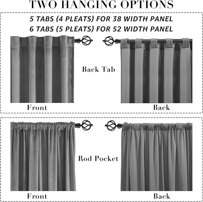 XTMYI Grey Velvet Privacy Room Divider Curtains for Room Separation,Back Tab Door Folding Screen Hanging Indoor Doorway 60-70% Soundproof Curtain for Office Partition Living Room Bedroom Window,Gray - Image 7