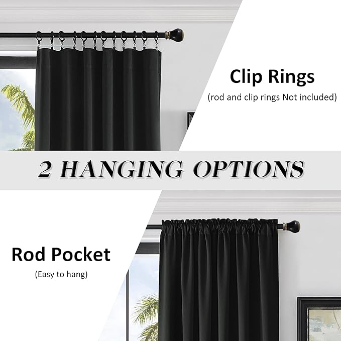 DONREN Backdrop 5FT x 9FT Curtains Panels - Energy Saving Thermal Insulated Solid Rod Pocket Blackout Draperies for Patio (1 Pair, 60 inches by 108 Inch Length,Black) - Image 2