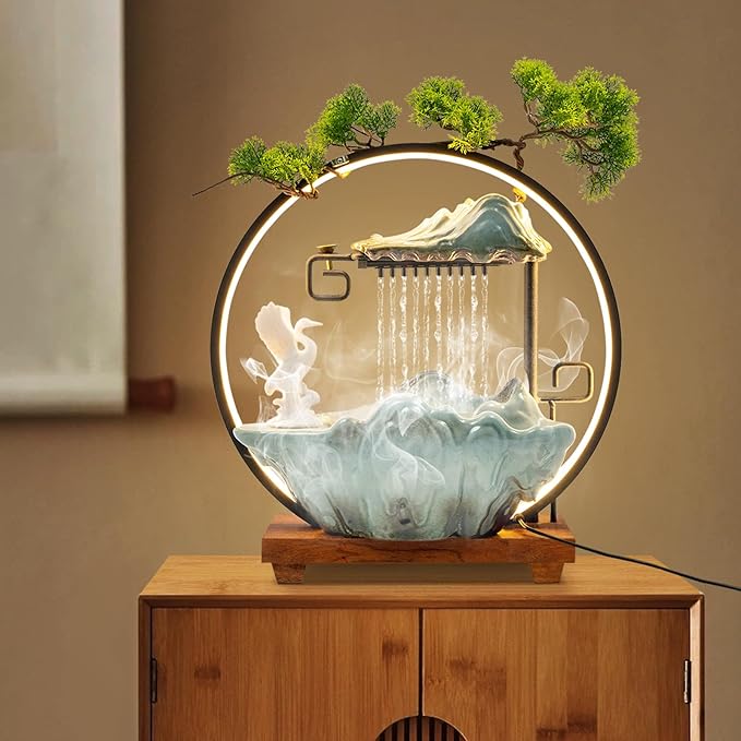 15In White Crane Water Fountain Waterfall Indoor Tabletop Decration Humidifier with LED Light, Atomizer Circulating Water, Japanese Zen Decor Meditation Feng Shui Decor Festival Birthday Gift - Image 4