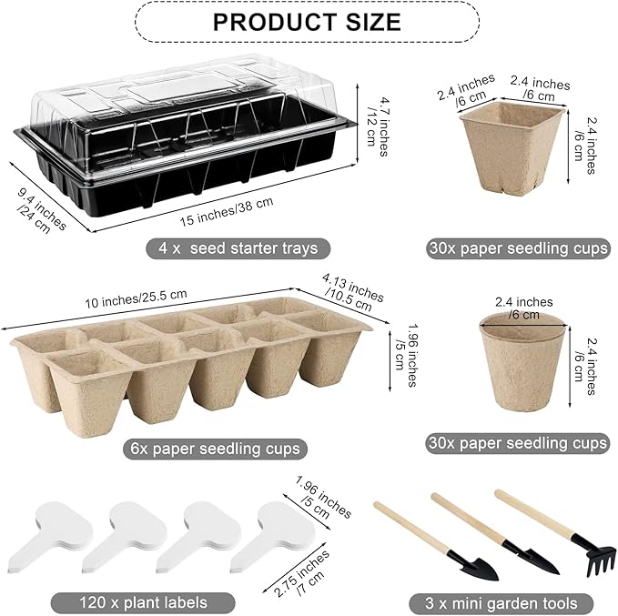 Aodaer 193 Pack Seed Starter Kit Including Seed Starter Tray Peat Pots for Seedlings with Plant Labels, Tool, Plastic Growing Trays Germination Tray Paper Seedling Cups for Indoor Outdoor Garden - Image 2
