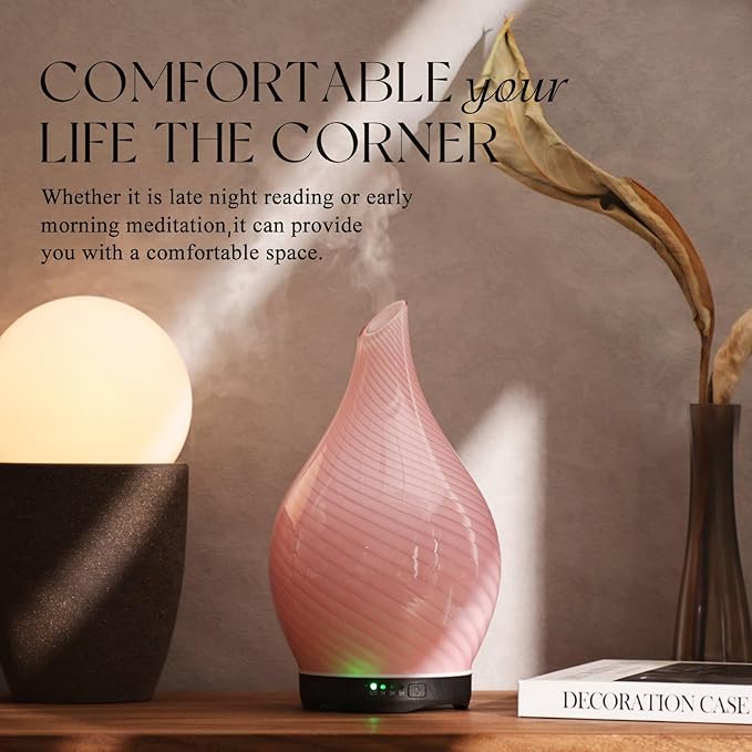 Porseme 280ml Essential Oil Diffuser Glass Color Changing Aroma Air Diffusers Aromatherapy Ultrasonic Cool Mist Humidifier 7 Running Hours Waterless Auto-Off for Sleeping, Yoga, Spa (Pure Pink) - Image 7