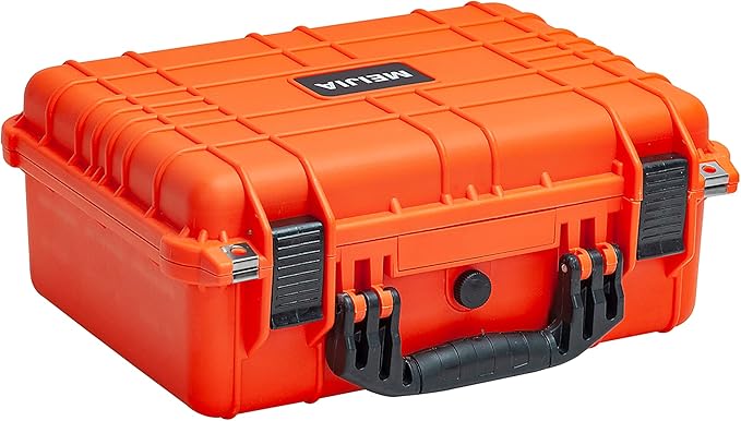 MEIJIA Portable All Weather Waterproof Protective Case,Hard Case,Camera Case With Customized Fit Foam,Fit Use of Drones,Camera,Equipments,Pistols,13.35 x11.63x5.98inches (Orange) by MEIJIA