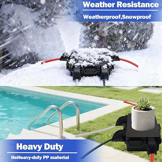 Small Outdoor Electrical Box,Waterproof Extension Cord Cover(Inner 7.3 * 5.1 * 1.6 inch) Weatherproof Connection Box w/4 Cable Entry Protect for Plug,Connector,Festive Light (2 PCS, Black) - Image 5