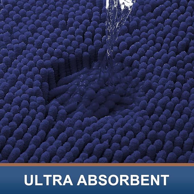 Smiry Luxury Chenille Bathroom Rugs 24x16, Extra Soft and Absorbent Shaggy Bath Mat, Machine Washable, Non-Slip Plush Carpet Runner for Tub, Shower, and Floor, Home Decor Accessories, Deep Blue - Image 4