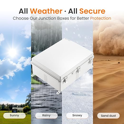 QILIPSU Waterproof Junction Box IP67 Outdoor Plastic Electrical Project Enclosure Weatherproof with Mounting Plate, Wall Brackets, Hinged Grey Cover 20"x16.1"x7.9" - Image 5