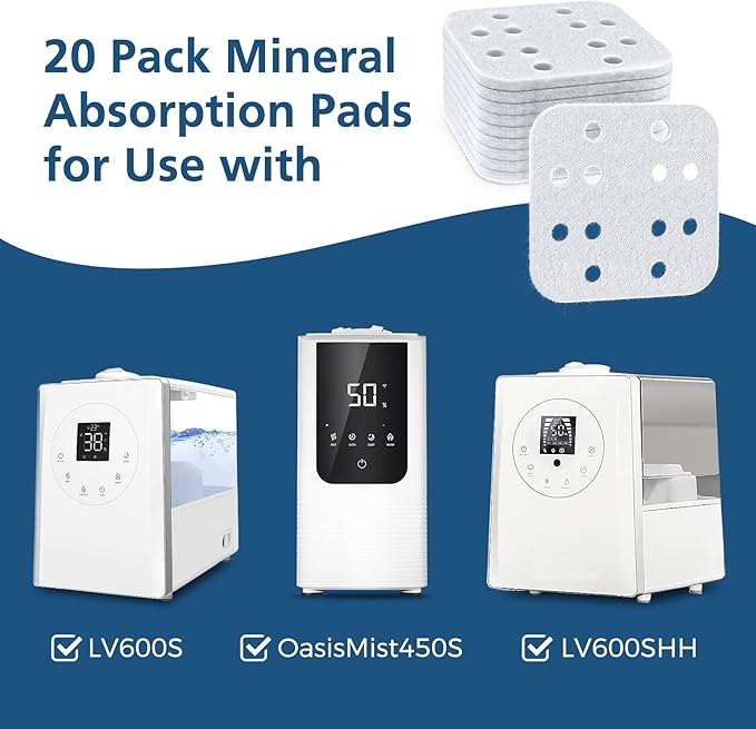 20-Pack Mineral Absorption Pad, Humidifier Replacement Filters Compatible with LEVOIT LV600S, LV600HH, OasisMist450S Humidifier, Works for Fine Particles in Water Tank, White - Image 2