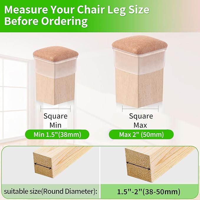 16PCS Extra Large Chair Leg Floor Protectors, Felt Furniture Pads for Hardwood Floors, Square Clear Sofa Bed Dining Table Chair Leg Covers to Protect Floors and Prevent Scratches & Noise(Fit:1.5"-2") - Image 4