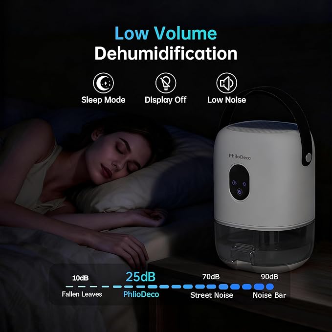 PHILODECO 280 Sq. Ft 35 OZ Dehumidifier, Portable Small Dehumidifiers for Bedroom, Bathroom, Basement,RV with CO mode, Sleep mode, Auto Shut Off, 7 Colorful Lights, White - Image 7