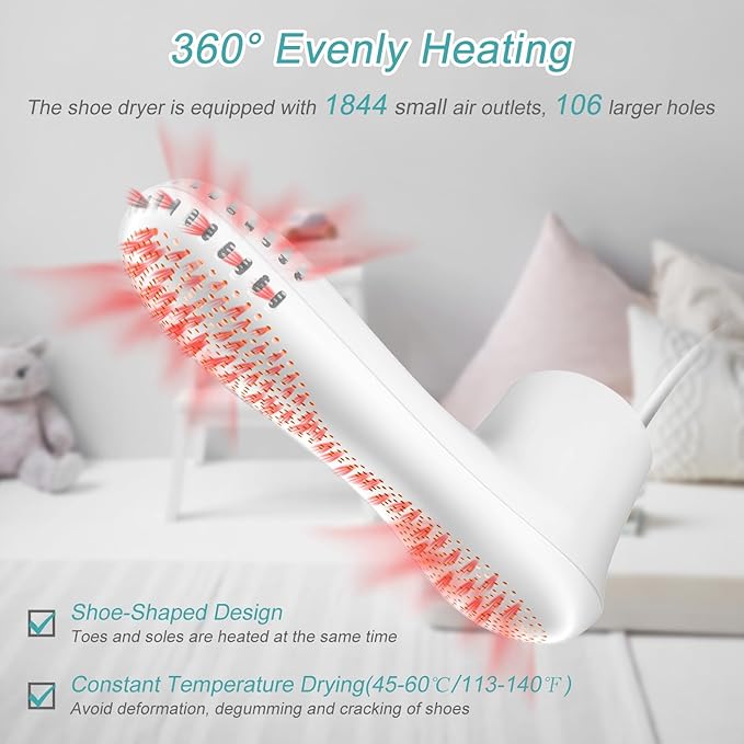 Shoe Dryer and Deodorizer -Enhanced Deodorising, Boot Dryer with Timer Shoes Socks Heater Boots Warmer, No Noise | Durable Wire | US Plug - Image 4
