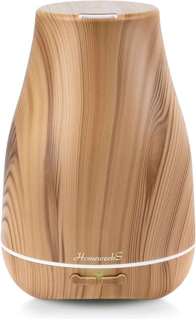 Aromatherapy Essential Oil Diffuser for Room: 100ml Air Humidifier Aroma Scent Cool Mist Diffusers Colorful Light Cute Mini Small Waterless Auto Off Ultrasonic for Home Bedroom (Yellow Wood Grain) by Homeweeks