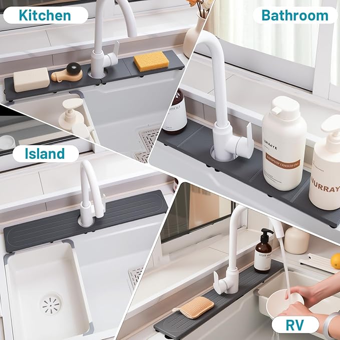 Fast Drying Faucet Mat for Kitchen Sink, Water Absorbent Diatomite Stone Sink Tray with Raised Feet, Kitchen Sink Splash Guard, Prevents Moisture Buildup, Durable Protector for Bathroom Counter - Image 9