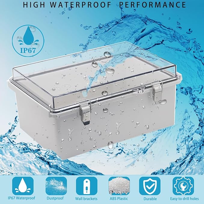 Waterproof Outdoor Electrical Box Junction Box Weatherproof IP67 ABS Plastic Enclosure Switch Router Project Box with Mounting Plate with Wall Bracket 2 Cable Glands Clear 11.81" x 7.87" x 5.12" - Image 2