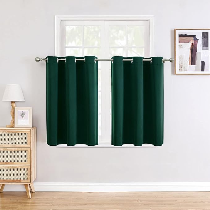 ChrisDowa Small Window Curtains for Kitchen and Bedroom - Grommet Short Thermal Insulated Room Darkening Curtains (2 Panels, Forest Green, 34 x 36 Inch) by ChrisDowa