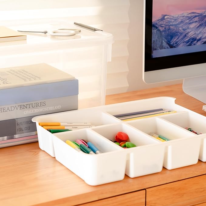 Citylife 32 QT Plastic Storage Bins with Removable Tray Large Stackable Storage Containers for Organizing Craft Storage and Storage Craft, Clothes, Files, Office Supplies, 2 Packs - Image 3