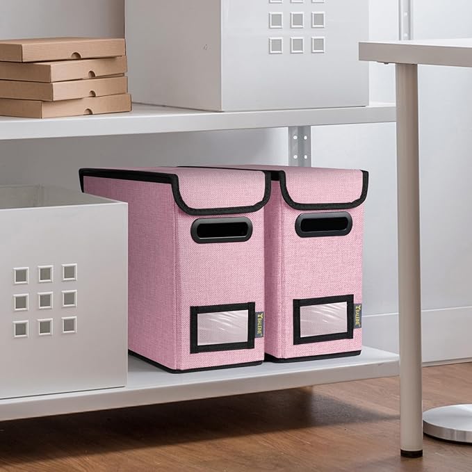 BALEINE File Organizer Box with Lid, Collapsible File Folder Organizer with Plastic Slide, Hanging File Folder Box for Office Document Storage (1 Pack, Pink, S) - Image 9