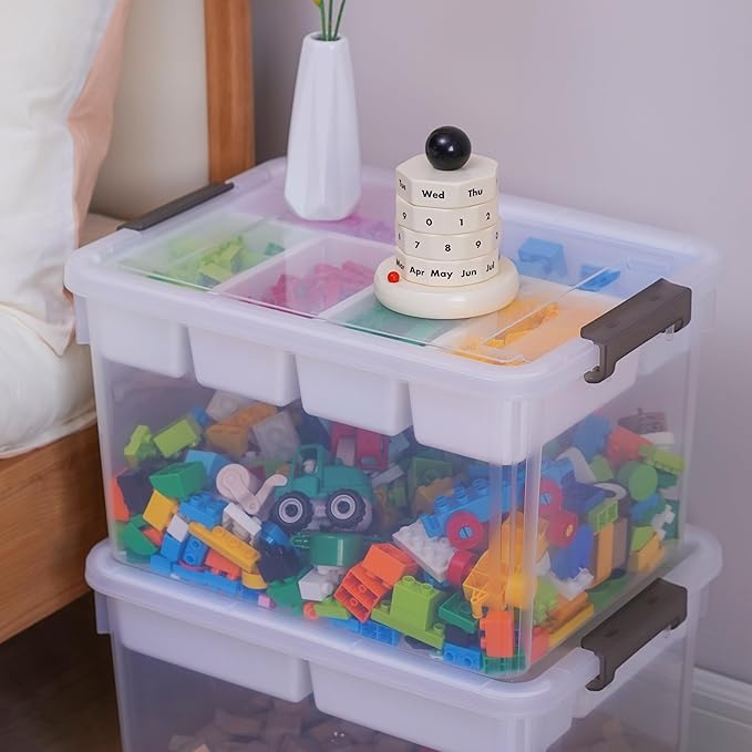 Citylife 32 QT Plastic Storage Bins with Removable Tray Large Stackable Storage Containers for Organizing Craft Storage and Storage Craft, Clothes, Files, Office Supplies, 4 Packs - Image 3
