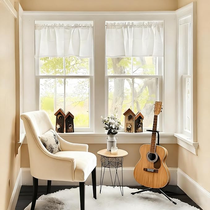 Home Queen White Waffle Bathroom Window Curtains, Water Repellent Rod Pocket Kitchen Drapes for Small Window, 2 Panels, 24 W X 24 L Inch Each - Image 2