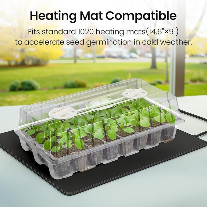 Bonviee 2-Pack Seed Starter Tray with Plant Light, Elevated Seedling Starter Trays Kits with Adjustable Humidity Domes and Clear Cell Tray, 12 Full Spectrum Led Lamp Beads for Plants Indoor-Clear - Image 6