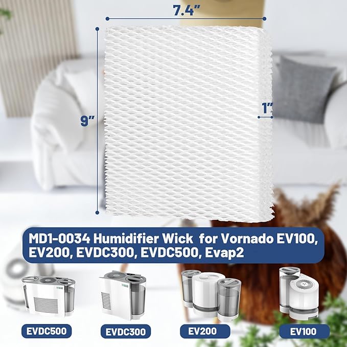 4 Pack MD1-0034 Humidifier Wick Replacement Filter Compatible with Vornado EV100, EV200, EVDC300, EVDC500, Evap2, Evaporative Humidifiers, 1 inch Thick - Image 2